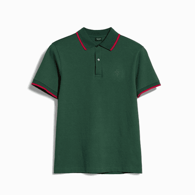 Cotton Piquet Polo Shirt with Red Trim
