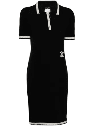 Chanel CC Logo Trimmed Knit Short-Sleeve Dress