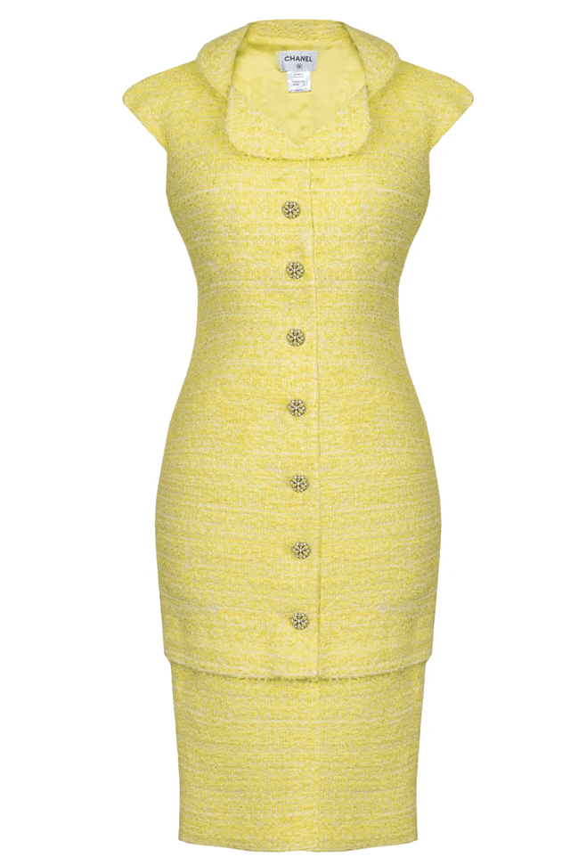 Chanel Sleeveless Tweed Dress with Front Buttons