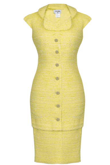 Sleeveless Tweed Dress with Front Buttons